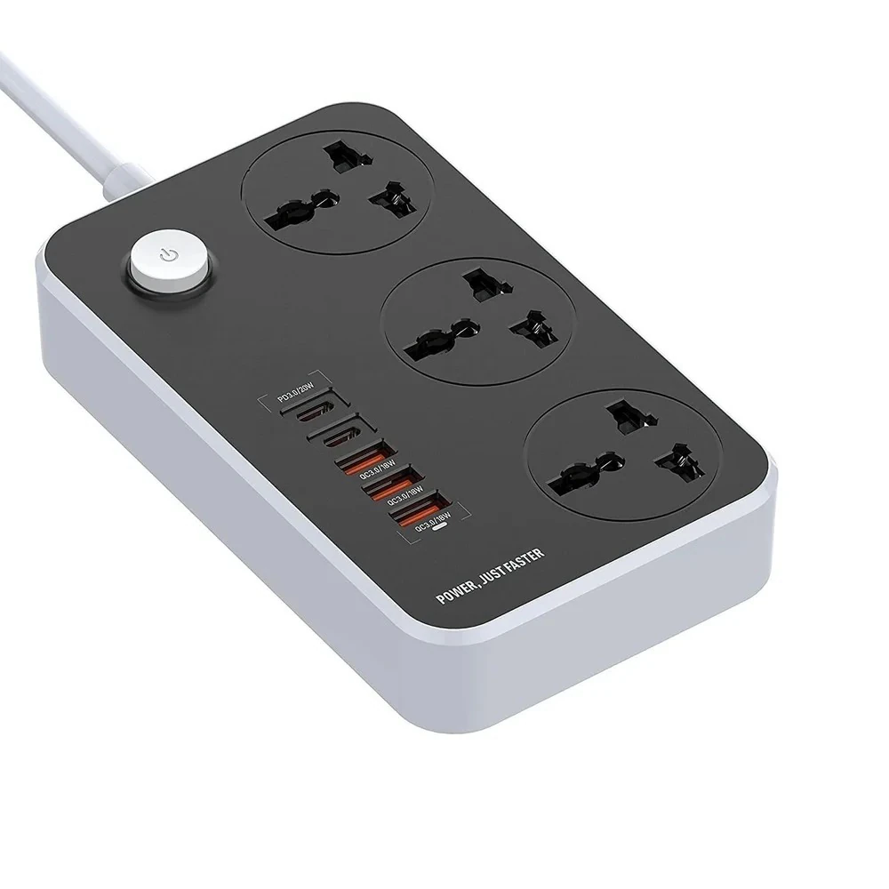 Tor süzgüji FAST CHARGER Q04, 3 rozetka, 2 USB-A, 2 Type-C, 3000W, 2M, gara
