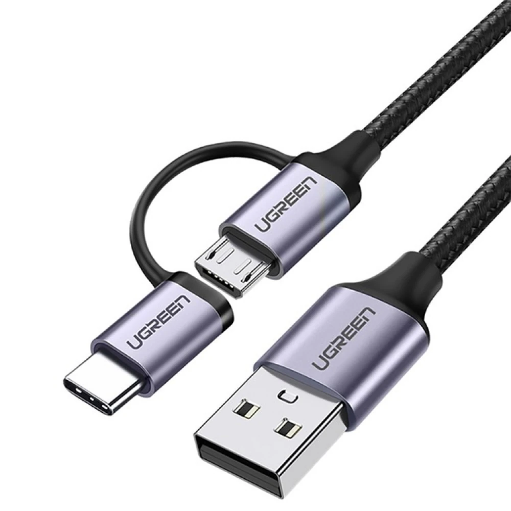Cable UGREEN 30875 USB-A to MICRO USB + USB-C 1M black